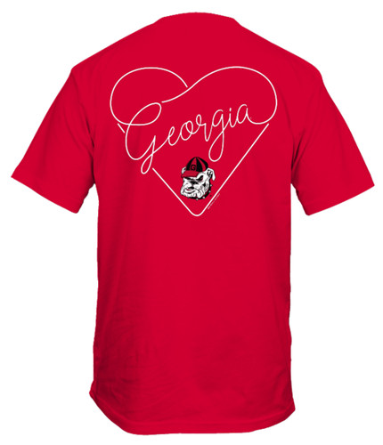New World Graphics NCAA University of Georgia Script Heart Adult Unisex Short Sleeve T-Shirt