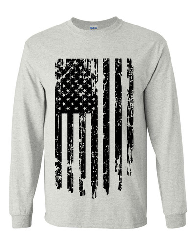 Distressed American Flag Patriotic USA Flag Sleeve Long Sleeve T-shirt Graphic Tee