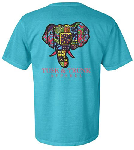 Tusk and Trunk Paisley Patchwork Elephant Short Sleeve Tee Shirt Lagoon Blue