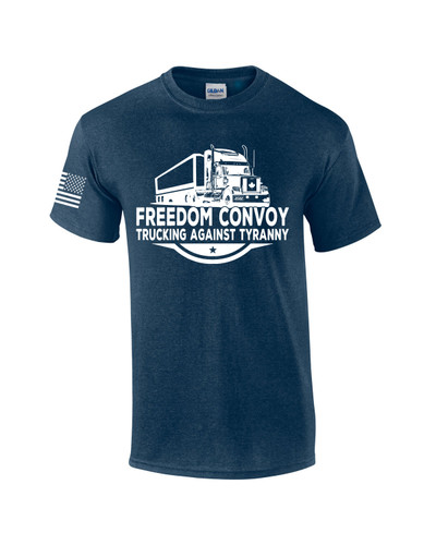 Freedom Convoy Truckers Against Tyranny Truck Drivers Men's Short Sleeve T-shirt American Flag Sleeve Graphic Tee