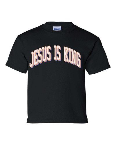 Jesus Is King Youth Kids Christian T-shirt Graphic Tee Jesus Is King Youth Kids Christian T-shirt Graphic Tee