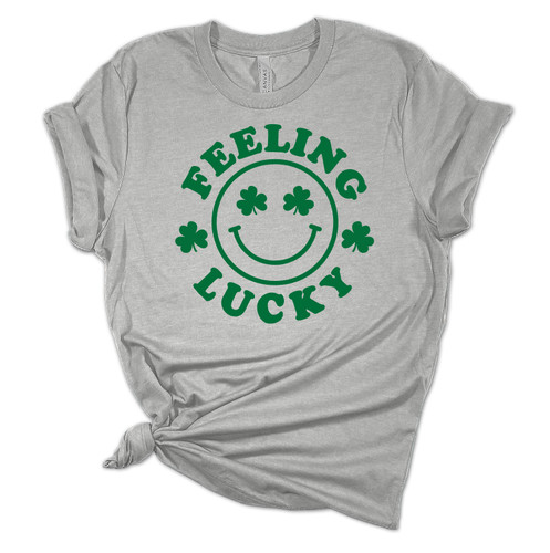 Womens Feelin Lucky Smile Shamrock St. Patricks Day Unisex Fit Short Sleeve T-shirt