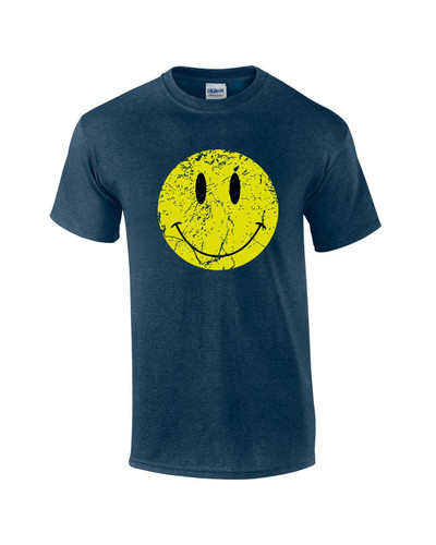 Retro Distressed Happy Face Smile Mens Short Sleeve T-shirt Graphic Tee