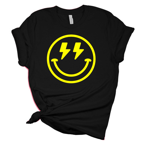 Womens Happy Face Yellow Lightning Eyes Unisex Fit Short Sleeve T-shirt