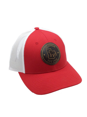 Zep-Pro NCAA University of Georgia Bulldogs Circle Leather Patch Adustable Trucker Hat, Red/White