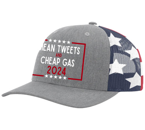 Mean Tweets and Cheap Gas 2024 Mens Embroidered Mesh Back Trucker Hat