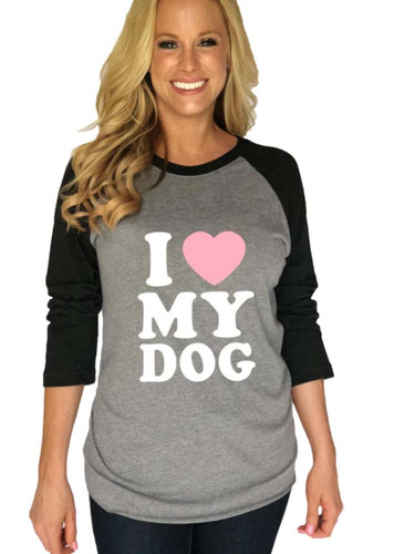 Katydid Women's I Love My Dog Ladies Raglan T-shirt Graphic Tee Katydid Women's I Love My Dog Ladies Raglan T-shirt Graphic Tee