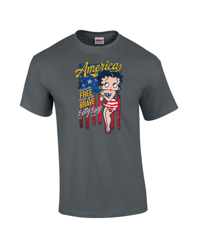 Betty Boop America Land of the Free Home of the Brave Distressed Unisex Short Sleeve T-shirt Graphic Tee