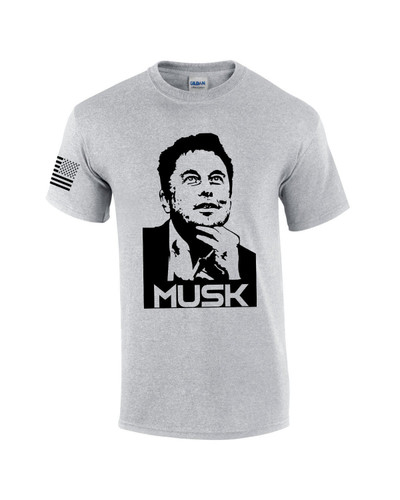 Musk Portrait of Elon American Flag Sleeve Men's Short Sleeve T-shirt Graphic Tee Musk Portrait of Elon American Flag Sleeve Men's Short Sleeve T-shirt Graphic Tee