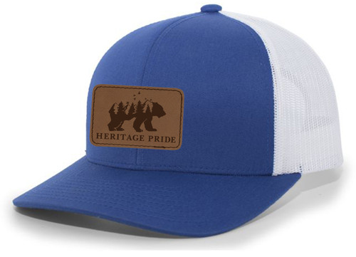 Heritage Pride Scenic Bear Engraved Leather Patch Mens Trucker Hat Baseball Cap