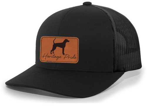 Heritage Pride Canine Collection English Foxhound Hunting Dog Mens Engraved Leather Patch Mesh Back Trucker Hat Heritage Pride Canine Collection English Foxhound Hunting Dog Mens Engraved Leather Patch Mesh Back Trucker Hat