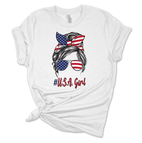 Trenz Shirt Company Womens Messy Bun American Flag USA Girl Short Sleeve Graphic T-Shirt Trenz Shirt Company Womens Messy Bun American Flag USA Girl Short Sleeve Graphic T-Shirt