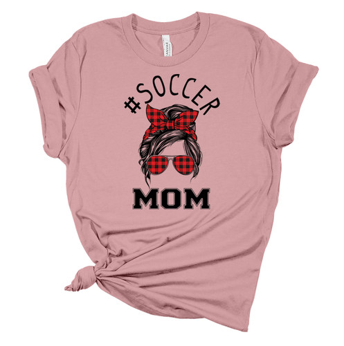Trenz Shirt Company Womens Messy Bun Plaid Soccer Mom Short Sleeve Graphic T-Shirt