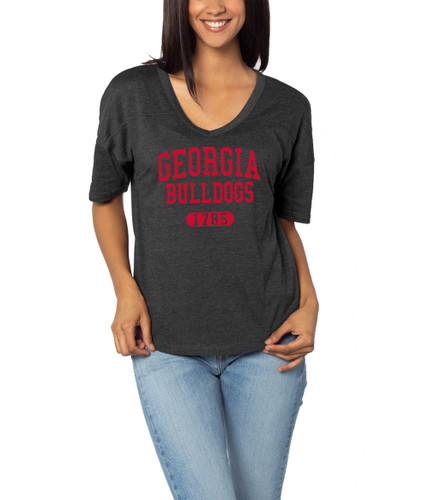 Chicka-d Women's Apparel Georgia Collegiate Football Bulldogs V-Happy Short Sleeve Jersey Tee Chicka-d Women's Apparel Georgia Collegiate Football Bulldogs V-Happy Short Sleeve Jersey Tee
