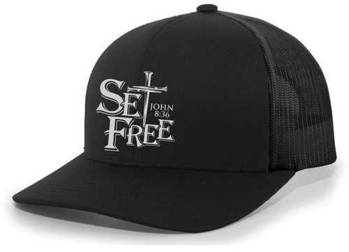 Christian Set Free John 8:36 Nail Cross Jesus Mens Mesh Back Trucker Hat Baseball Cap