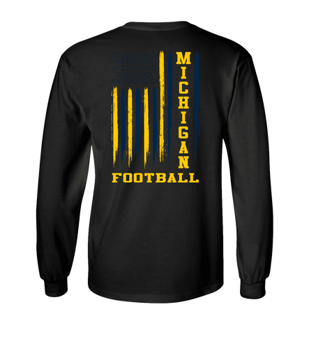 Michigan Team Colors Football American Flag Unisex Long Sleeve T-shirt Graphic Tee Michigan Team Colors Football American Flag Unisex Long Sleeve T-shirt Graphic Tee