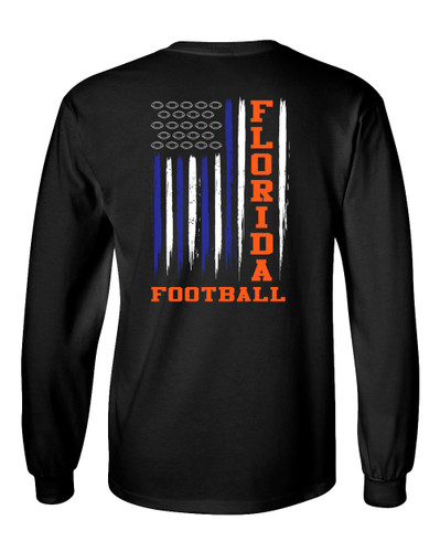 Florida Football Team Color Blue & Orange American Flag Unisex Long Sleeve T-shirt Graphic Tee