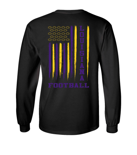 Louisiana Team Colors Football American Flag Unisex Long Sleeve T-shirt Graphic Tee Louisiana Team Colors Football American Flag Unisex Long Sleeve T-shirt Graphic Tee