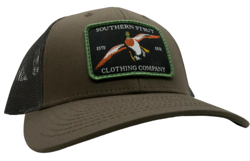 Southern Strut Mallard Duck Patch Mesh Back Trucker Hat Baseball Cap Brown/Grey Brown