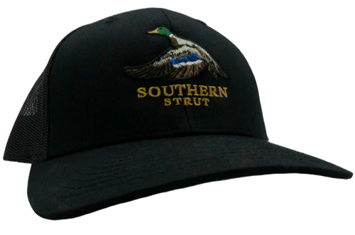 Southern Strut Embroidered Mallard Duck Mesh Back Trucker Hat Baseball Cap Black/Black