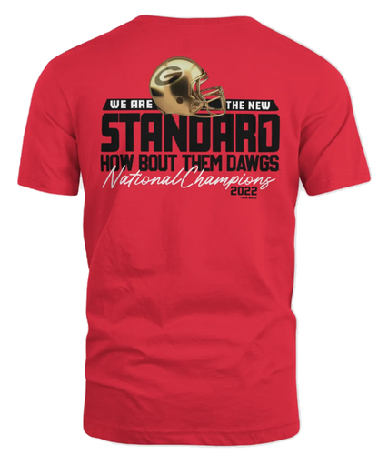 New World Graphics Collegiate Georgia National Championship 2022 We Are The Gold Standard Gold Helmet Short Sleeve T-shrt Graphic Tee