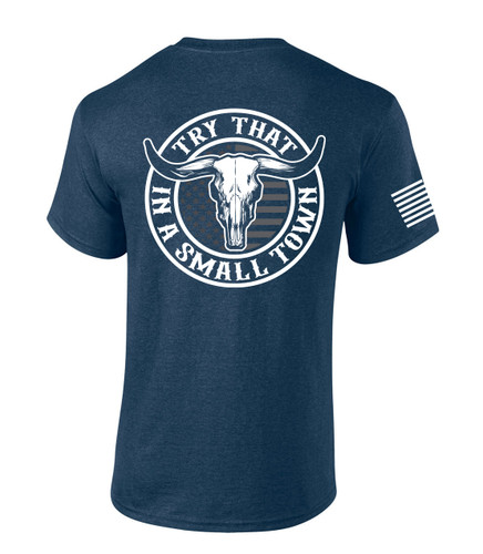 Try That In A Small Town Country Music Circle Skull Mens Short Sleeve T-shirt Graphic Tee
