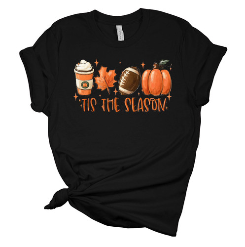 Womens Halloween Tshirt Tis the Season Fall Coffee Pumpkin Short Sleeve Halloween T-shirt
