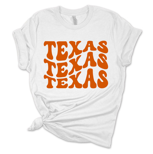 Women's Texas Tshirt Groovy Texas Burnt Orange State College Football Short Sleeve T-shirt