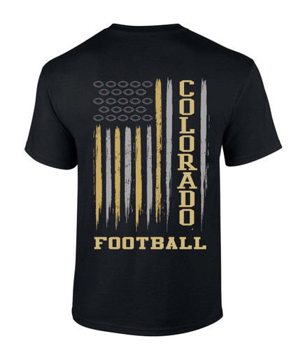Colorado Football Flag Team Color Gold and Black American Flag Short Sleeve T-shirt Colorado Football Flag Team Color Gold and Black American Flag Short Sleeve T-shirt