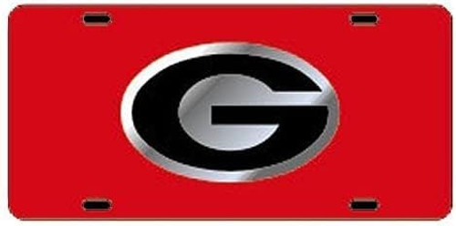 Craftique Georgia Bulldogs Red Car Tag W/Silver/Black Logo G