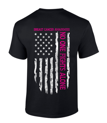 Men's Breast Cancer Awareness Tshirt Distressed Flag No One Fights Alone Patriotic Short Sleeve T-shirt Graphic Tee