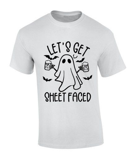 Mens Halloween Tshirt Let's Get Sheet Faced Beer Ghost Funny Short Sleeve T-shirt Graphic Tee