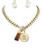 Women's Gold Front Toggle Initial Necklace and Earring Set with Brown Suede Tassle A