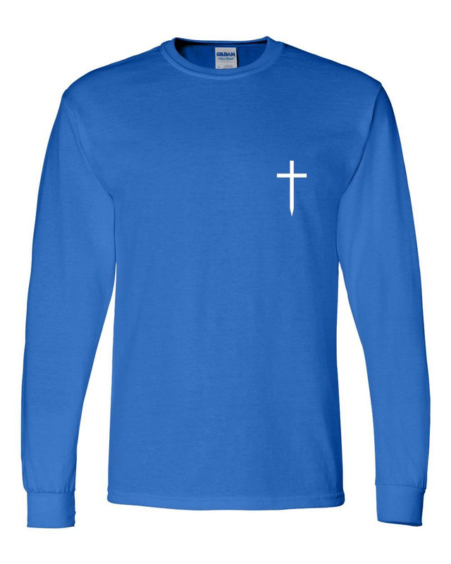 Mens Christian Tshirt Cross Crest Jesus Christian Long Sleeve T