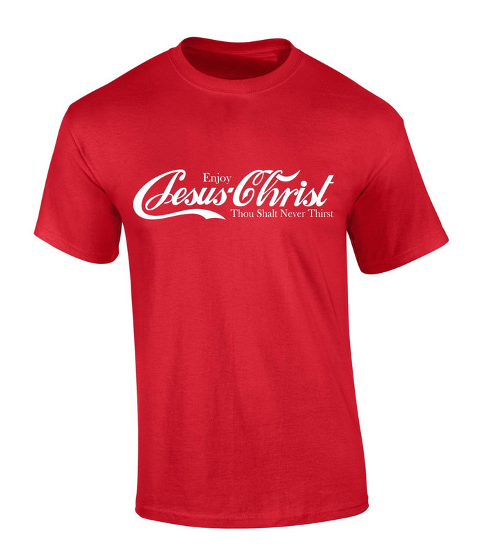 Mens Christian Tshirt Enjoy Jesus Christ Soda Logo Parody Short