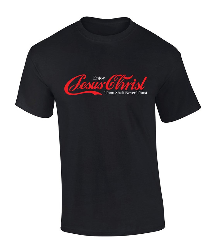 Mens Christian Tshirt Enjoy Jesus Christ Soda Logo Parody Short