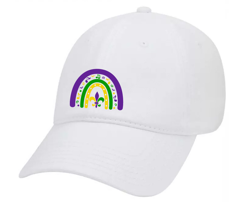 Mardi Gras Boho Rainbow Embroidered Twill Baseball Cap Hat with Adjustable Metal Buckle Back