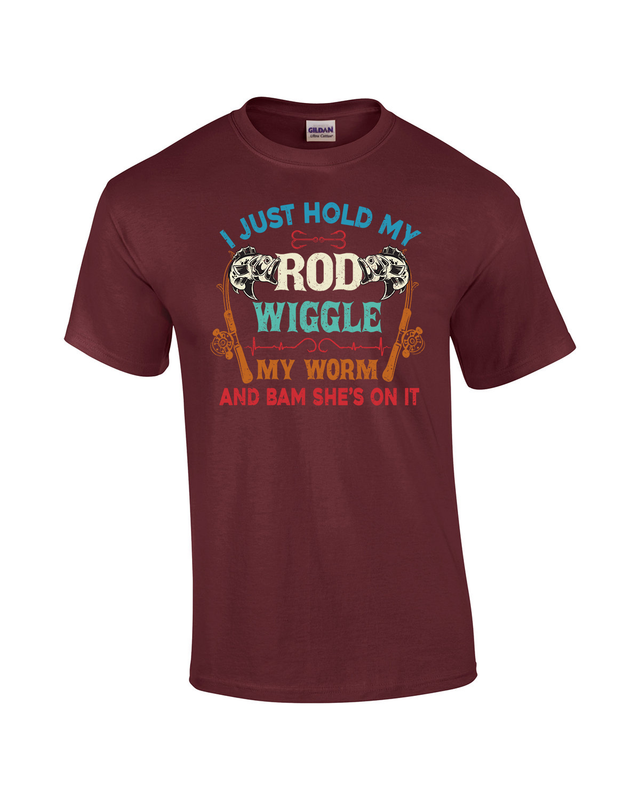 Hold My Rod Wiggle My Worm Funny Humorous Fisherman Outside Fishing Rod  Bait Short Sleeve Adult Mens Graphic T-Shirt - Trenz Shirt Company