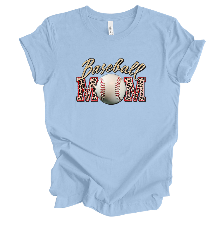 Trenz Shirt Company Baseball Mom Leopard Lettering Short Sleeve Womens Graphic T-Shirt