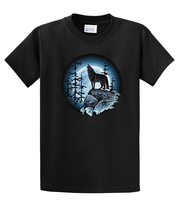 Wolf Moon Tee Shirt Wolf Howling at Moon Black - Trenz Shirt Company