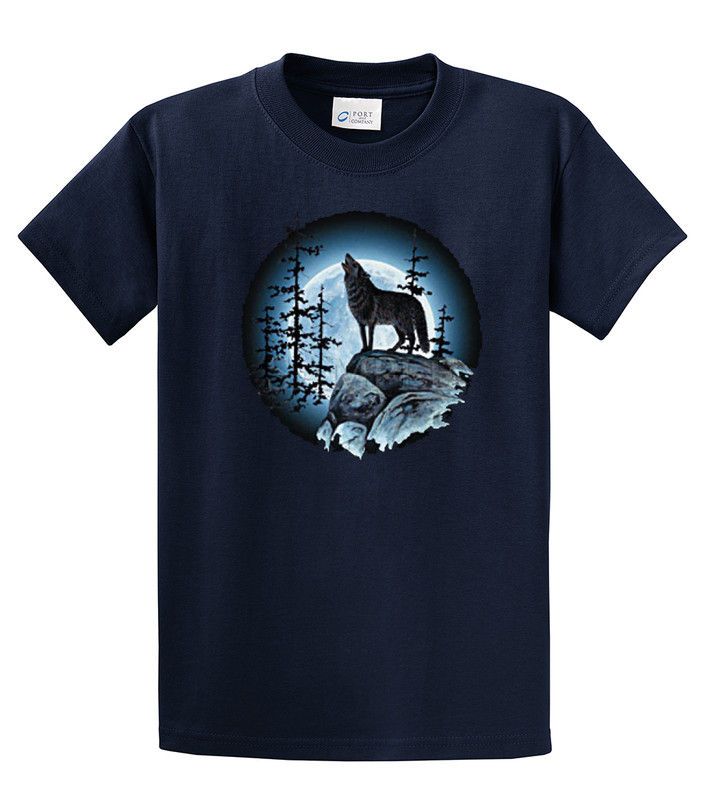 Wolf Moon Tee Shirt Wolf Howling at Moon Black - Trenz Shirt Company
