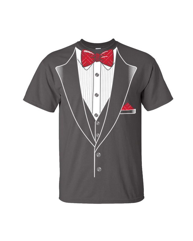 Tuxedo Short Sleeve T-shirt Classy Tux with Red Plaid Bow Tie
