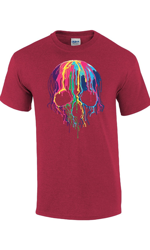 Neon Skull Tee Shirt Melting Dripping Paint Skull Face