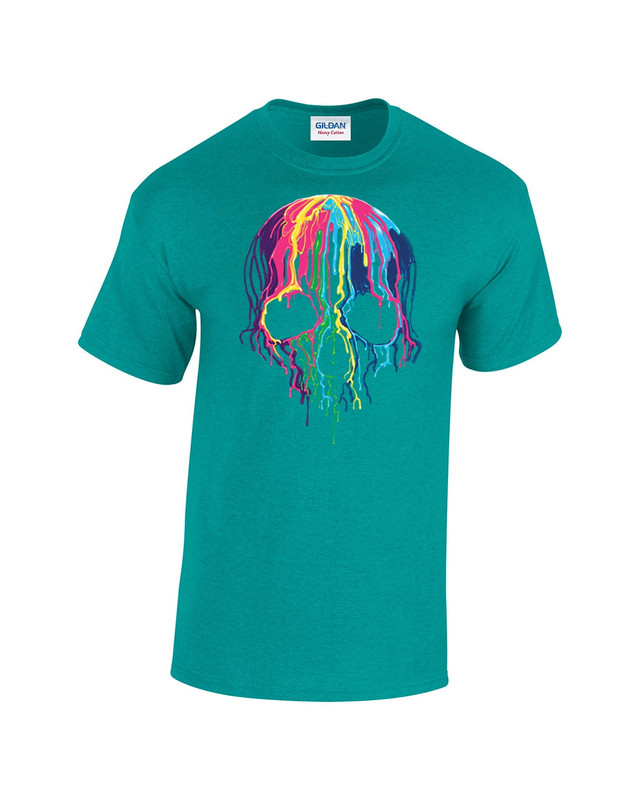 Neon Skull Tee Shirt Melting Dripping Paint Skull Face