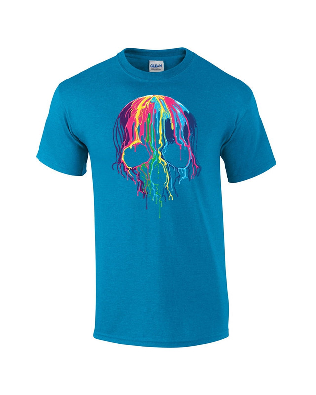 Neon Skull Tee Shirt Melting Dripping Paint Skull Face