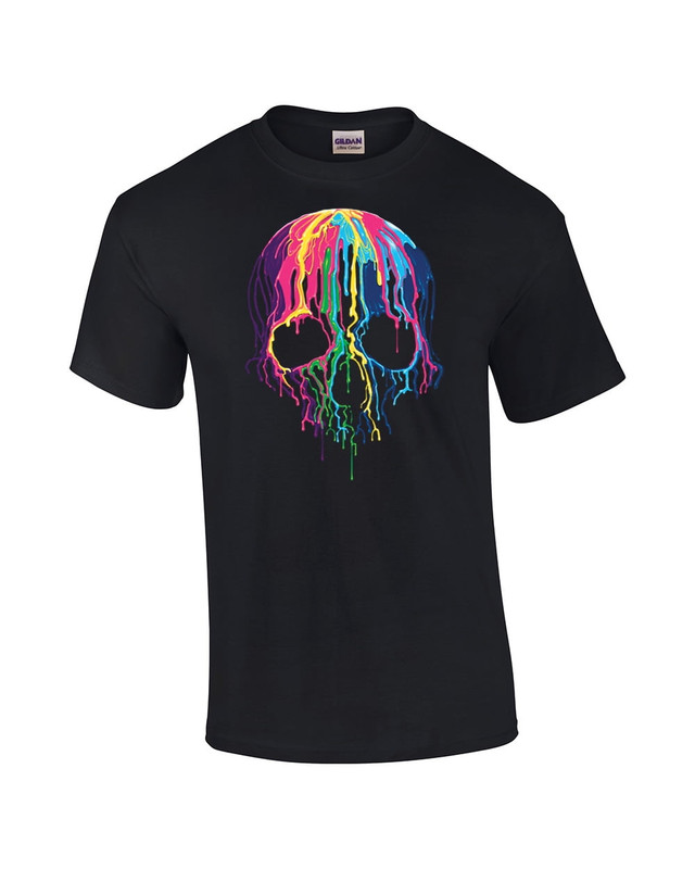 civarize skull 有刺鉄線 paint design tee Neon Skull Tee Shirt Melting Dripping Paint Skull Face