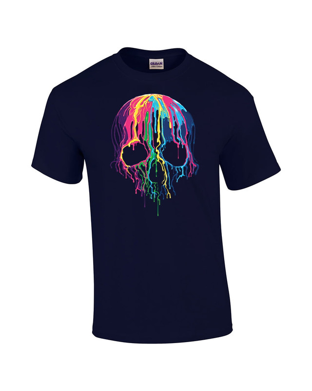 Neon Skull Tee Shirt Melting Dripping Paint Skull Face