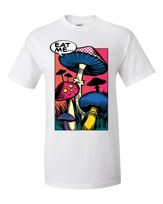 Unisex Neon Psychedelic Mushrooms Comic Style Short Sleeve T-shirt