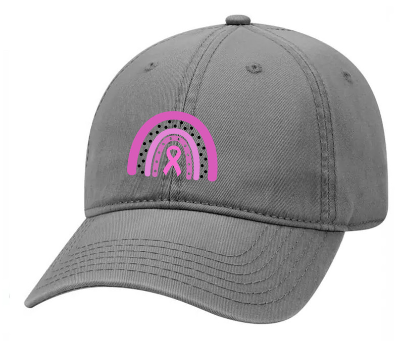 Pink Ribbon Boho Rainbow Breast Cancer Awareness Embroidered Twill Baseball  Cap Hat with Adjustable Metal Buckle Back