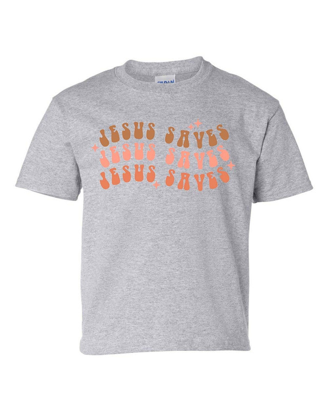 Jesus Saves Retro Youth Kids Christian T-shirt Graphic Tee - Trenz
